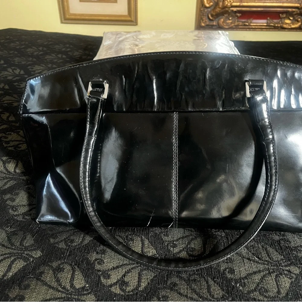 Pollini Glossy Black Leather Piece era 1990’s - Picture 7 of 8